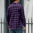 thumbnail image 5 of Men's Flannel Casual Plaid Shirts Long Sleeve Button up Lightweight Blouse Fall Comfy Work Jacket with Pockets New Fall Jackets for Men Windproof Purple XXL, 5 of 8