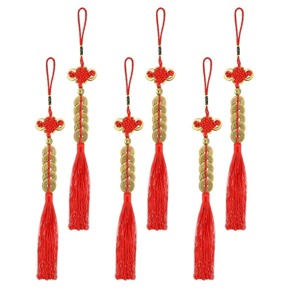 Niceauty 6pcs Chinese Knot Lucky Hanging Pendants Red Polyester Home Ornament Car Decoration