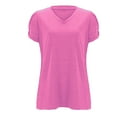 thumbnail image 4 of Vedolay Short Sleeve Shirts For Women T Shirts for Women Puff Short Sleeve Shirts Summer Button Down T-Shirts Casual V Neck Blouse Loose Fitting Tunic Tops,Hot Pink M, 4 of 5