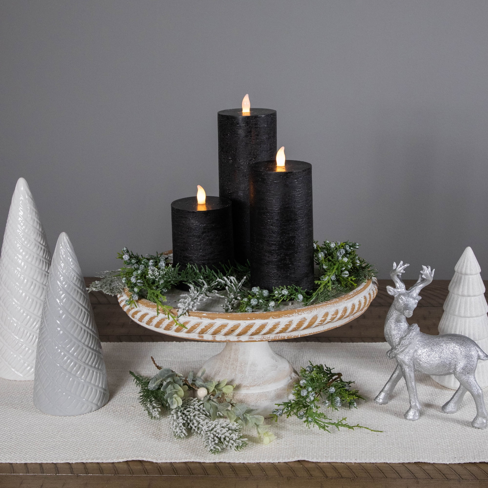 Northlight Black LED Flameless Flickering Wax Pillar Halloween Candles - 8" - Set of 3