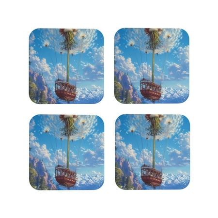 

Tideii Dandelion Hot Air Balloon for Leather Coasters 4 Pieces Anti-fouling and Anti-scalding Decorative Coasters Suitable for Restaurants Kitchens Coffee Shops-Square