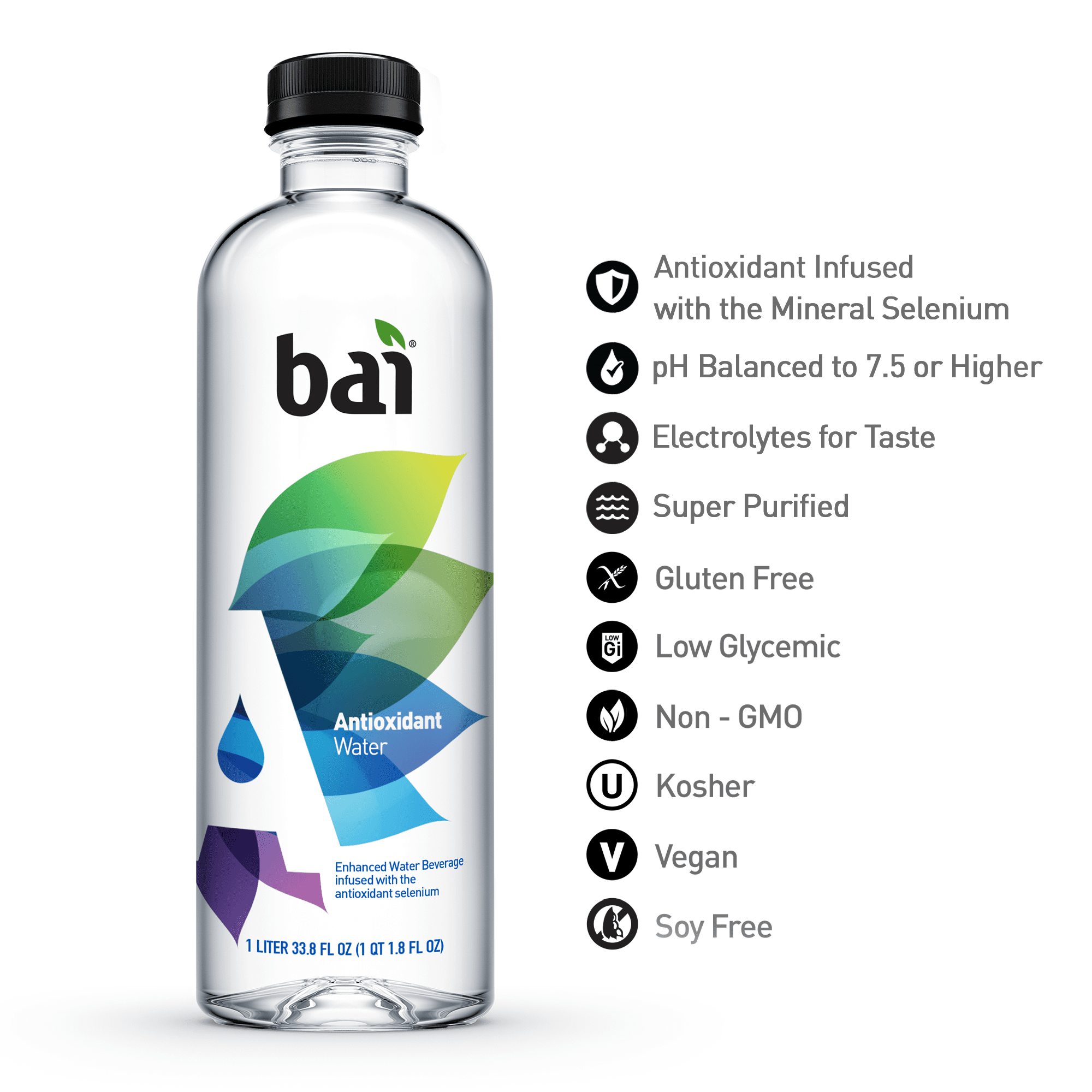 Bai Antioxidant Water, 33.8 Fl Oz, 12 Pack Bottles