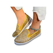 Daeful Women Pumps Slip On Flat Loafers Trainers Sneakers Sparkly Glitter Boat Shoes