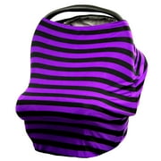 JLIKA Baby Car Seat Canopy Cover and Stretchy Nursing Cover - Purple Black Stripe