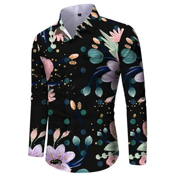Camisa de traje con solapa y estampado floral de manga larga para hombre, informal, para exteriores, estilo urbano, de lujo, suave y cómoda, talla grande