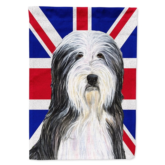 Bearded Collie with English Union Jack British Flag Flag Canvas House Size