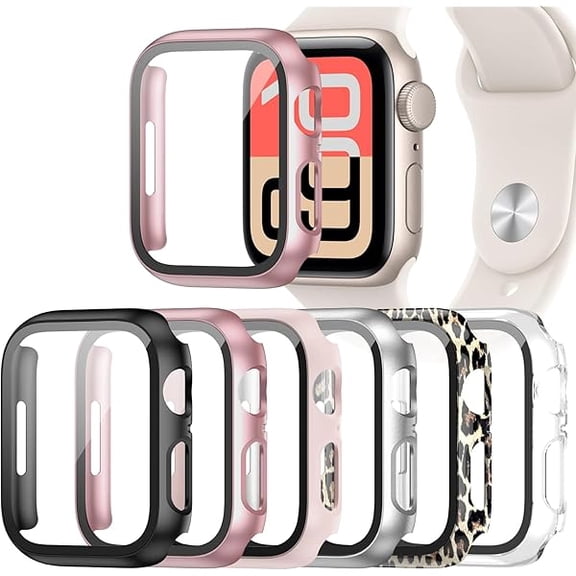 6 Pack Case for Apple Watch SE 3 (2025)/SE 2/SE/Series 6/5/4 40mm with Tempered Glass Screen Protector, Hard PC Ultra-Thin Scratch Resistant Protective Cover for iWatch 40mm Accessories