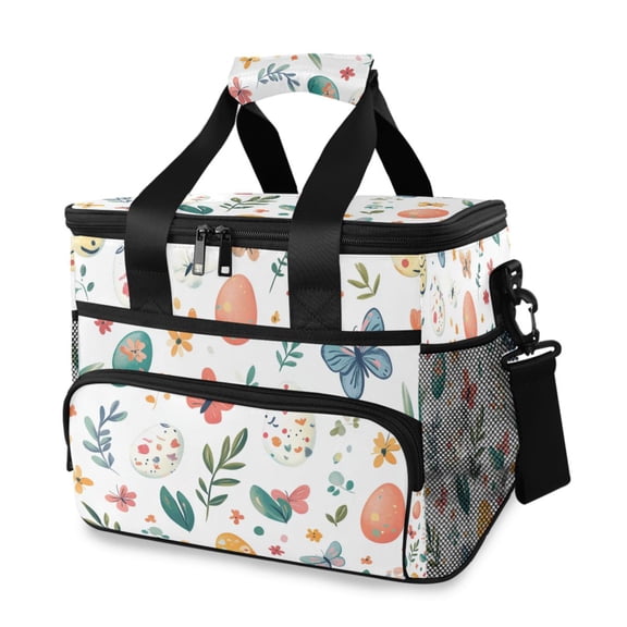 FORMRS Insulated Cooler Bag 24 Cans Capacity Soft Leakproof Lunch Box with Side Pockets, Red Easter Eggs