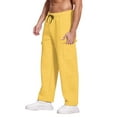 thumbnail image 3 of Big and Tall Sweatpants for Men - Men's Heavyweight Fleece Cargo Sweatpants Baggy Wide Leg Drawstring Waist with Multi Pockets Open Bottom for Hiking​ Yellow L, 3 of 5