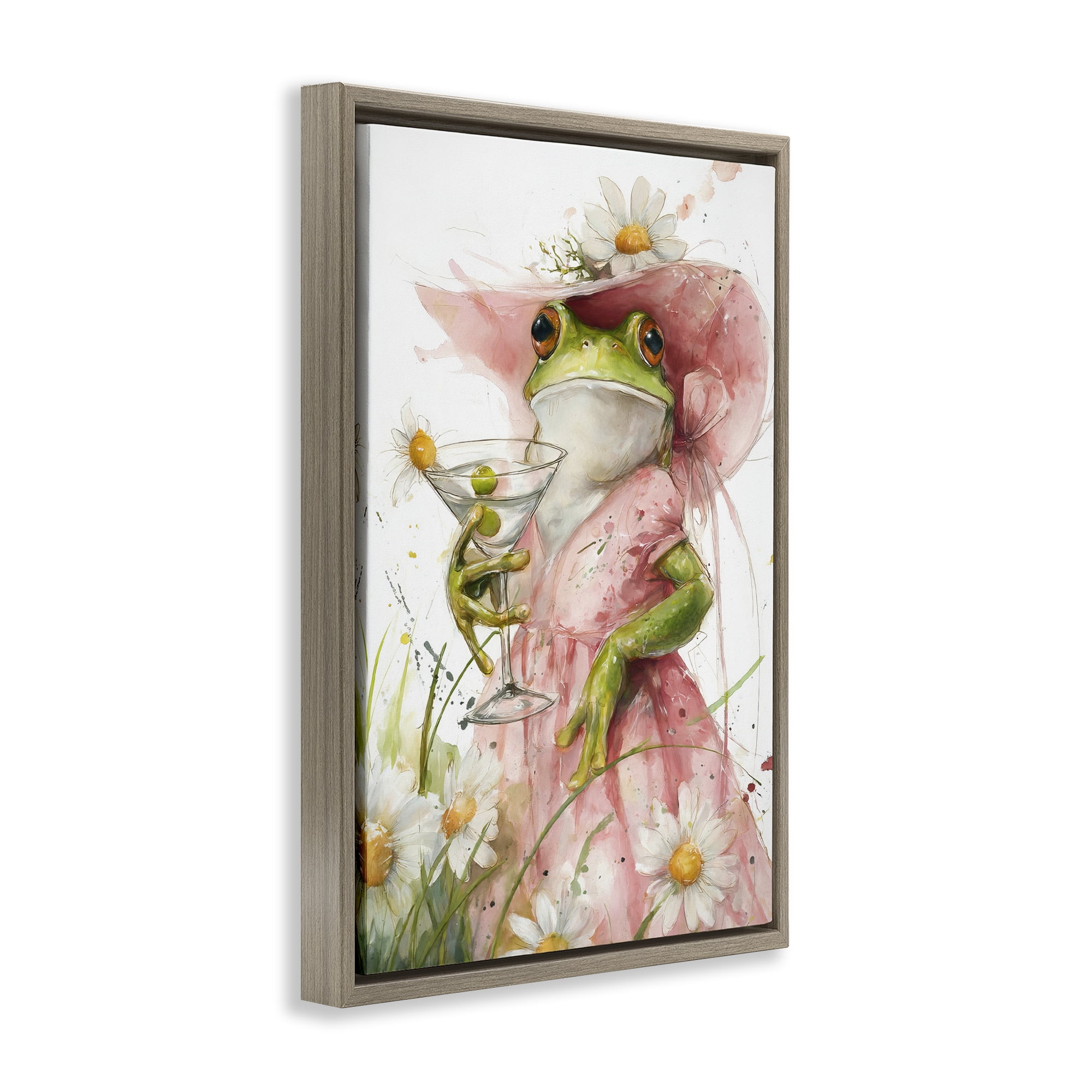 Stupell Industries Martini Hoppy Hour Brown Framed Floater Canvas Wall Art, design by Tina LeCour