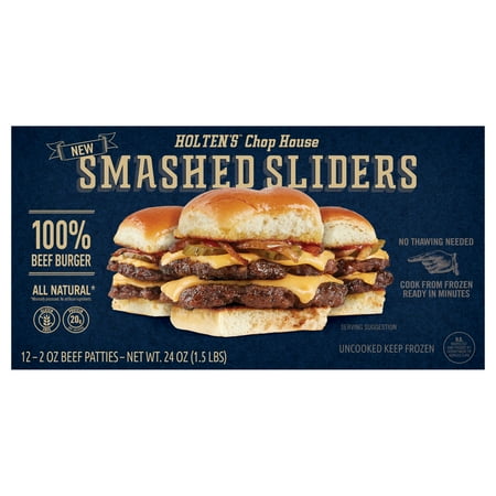 Holten's Chop House 100% Beef Smashed Sliders Burgers, 12 Count, 2oz Smash Patties, 1.5lb (Frozen)