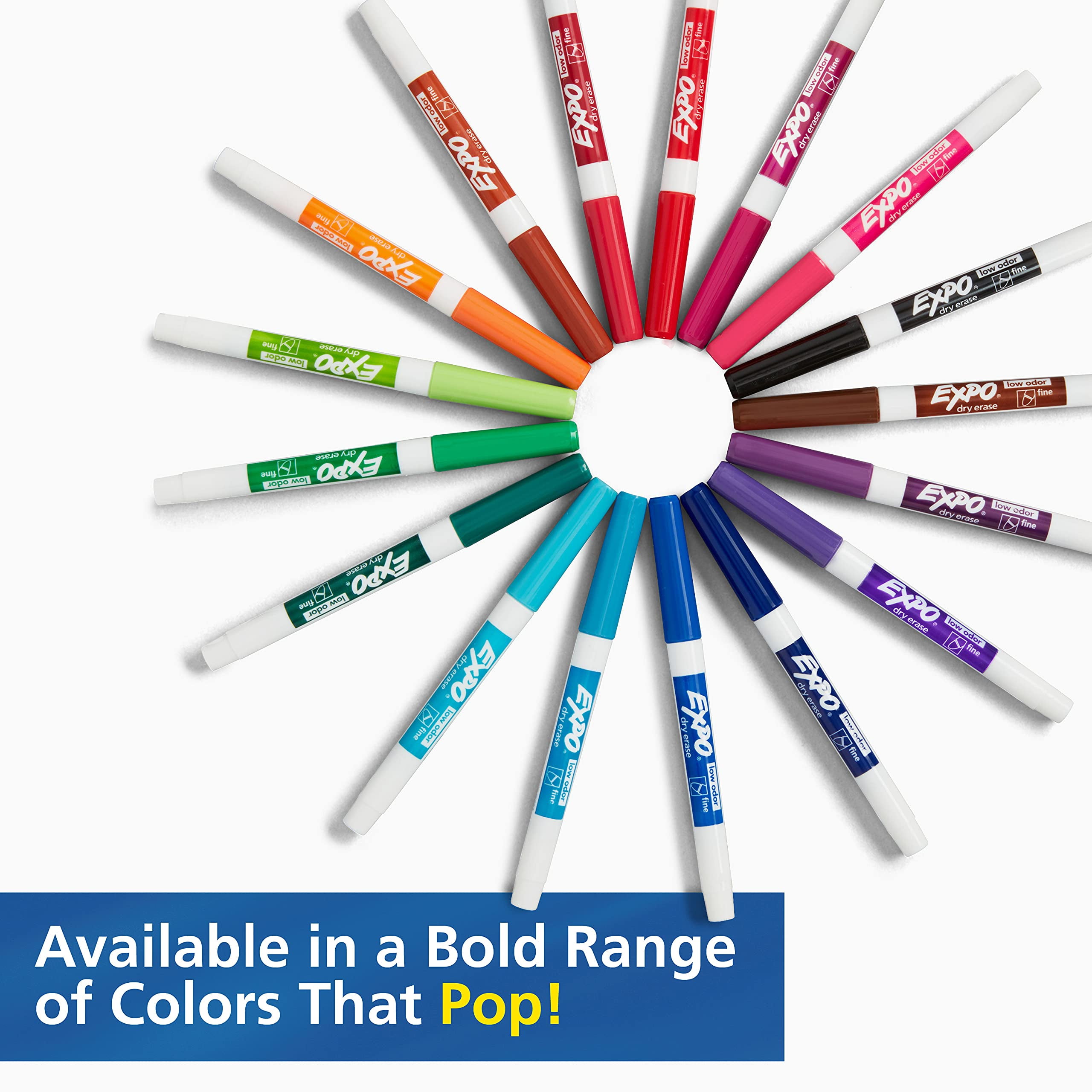 EXPO Dry Erase Markers, Whiteboard Markers with Low Odor Ink, Fine Tip, Assorted Vibrant Colors, 21 Count