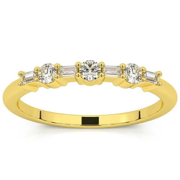 Pompeii 1/4Ct Baguette & Round Diamond Wedding Ring Stackable Band 14k Gold Lab Grown