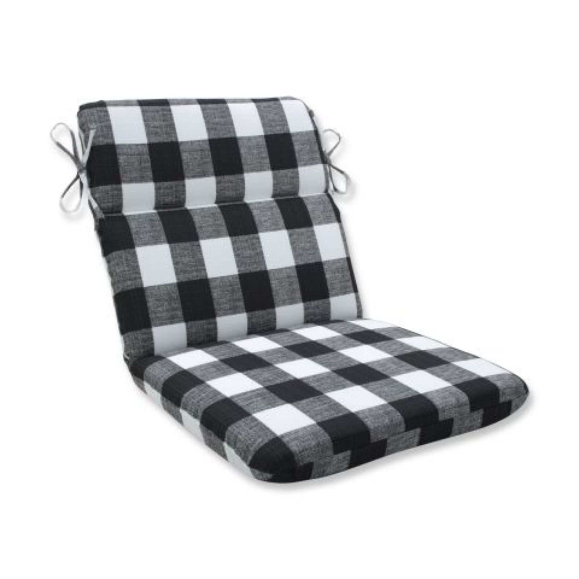 40.5" Black and White Plaid Outdoor Patio Rounded Corner