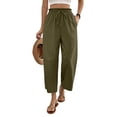 thumbnail image 3 of Nestiefly Cropped Linen Wide Leg Pants for Women Summer Casual Flowy Palazzo Pants High Waisted Beach Trousers with Pockets Army Green XL, 3 of 8