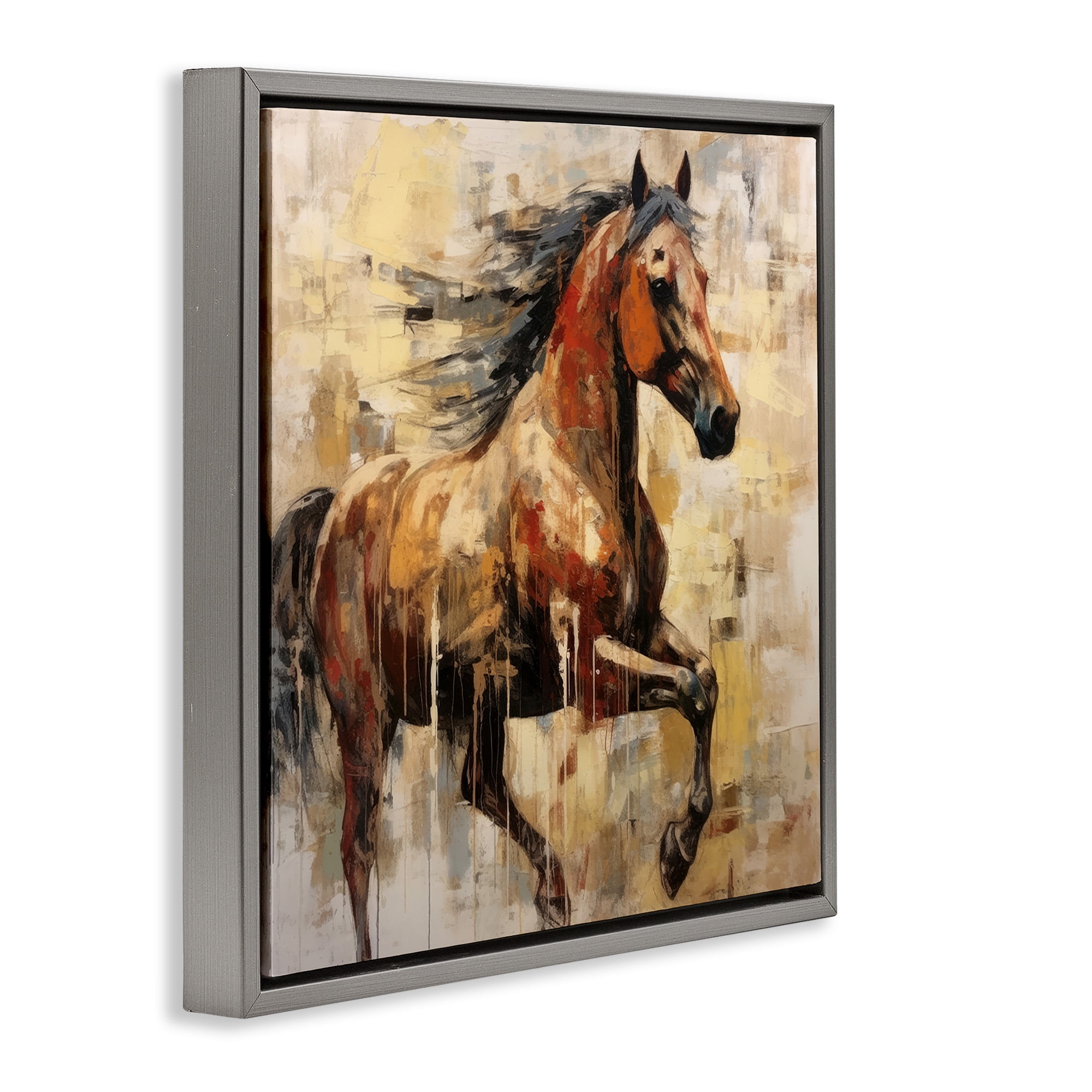 Stupell Industries Modern Brown Horse Animals & Insects Painting Gray Floater Framed Canvas Art Print Wall Art, 18 x 18