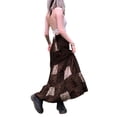 thumbnail image 2 of Lamuusaa Women Long Patchwork Skirt, Adults Vintage Elegant Flower Print Pleated Skirt (Brown), 2 of 9
