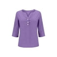 thumbnail image 5 of Deals Mwjwdo Girls Linen Shirts 3/4 Length Sleeve Linen Button Down V Neck Blouse Children's Summer Fall Boho Shirts Travel Vacation Tops Purple 130, 5 of 5