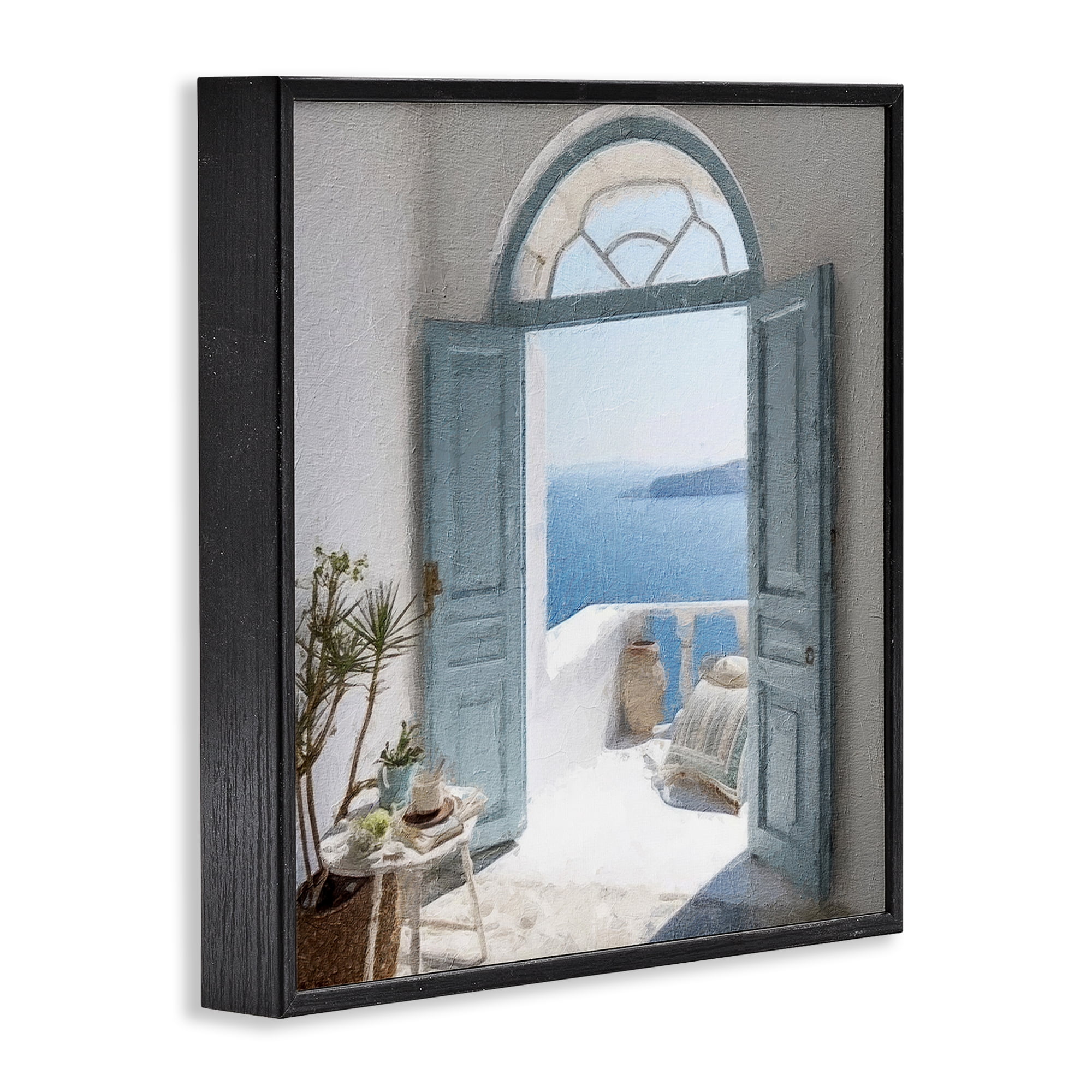 Stupell Industries Open Doorway to Sea Town & City Painting Black Framed Art Print Wall Art, 24 x 24