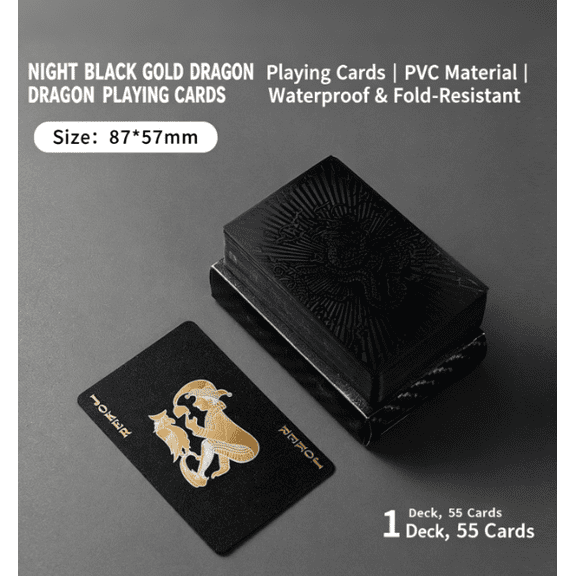 FZJUCX Black Gold Waterproof Playing Cards, PVC Plastic Poker Deck with Gold Foil, Durable Card Set for Pool Beach Travel, 54 Cards Standard Size (4 Styles)