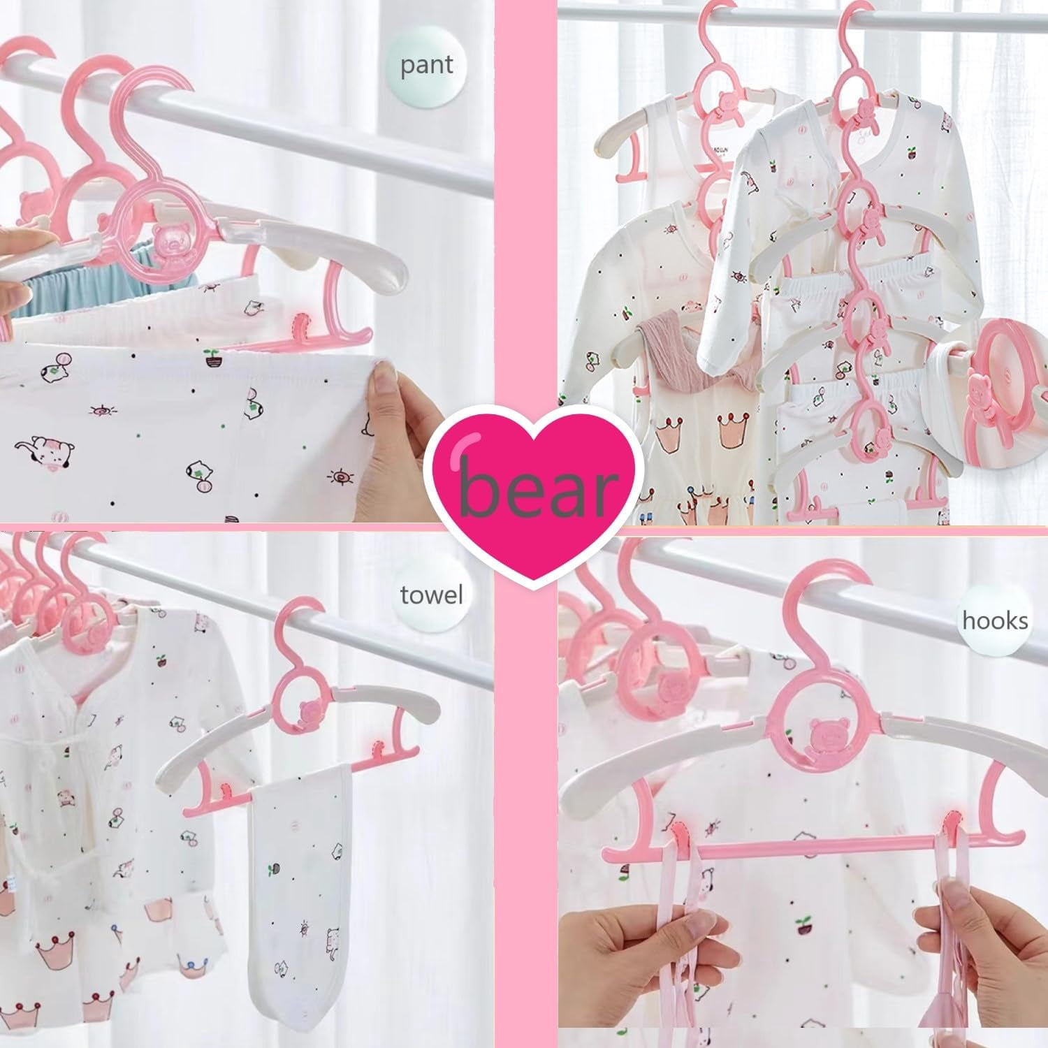 Baby Hangers for Closet, Non-Slip 11"-14" Adjustable Infant Clothes Hanger for Nursery, 0-18yrs Plastic Kid Hanger Clothing Organizer, Children Pink Plastic Rack for Newborn Toddler Coat, 20pcs