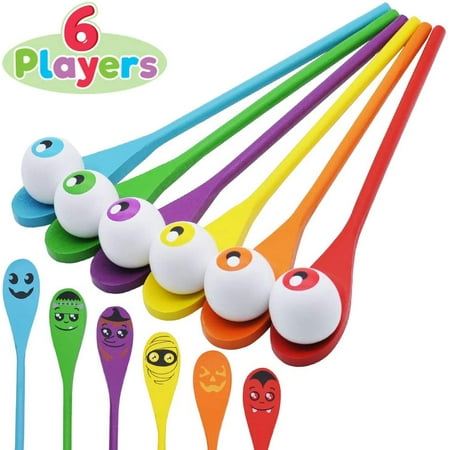 Halloween Egg and Spoon Race Game Set; 6 Eyeballs and Spoons with Assorted Colors for Kids and Adults Halloween Outdoor Fun Games, Party Favor Supplies, Classroom (Best Outdoor Party Games For Adults)