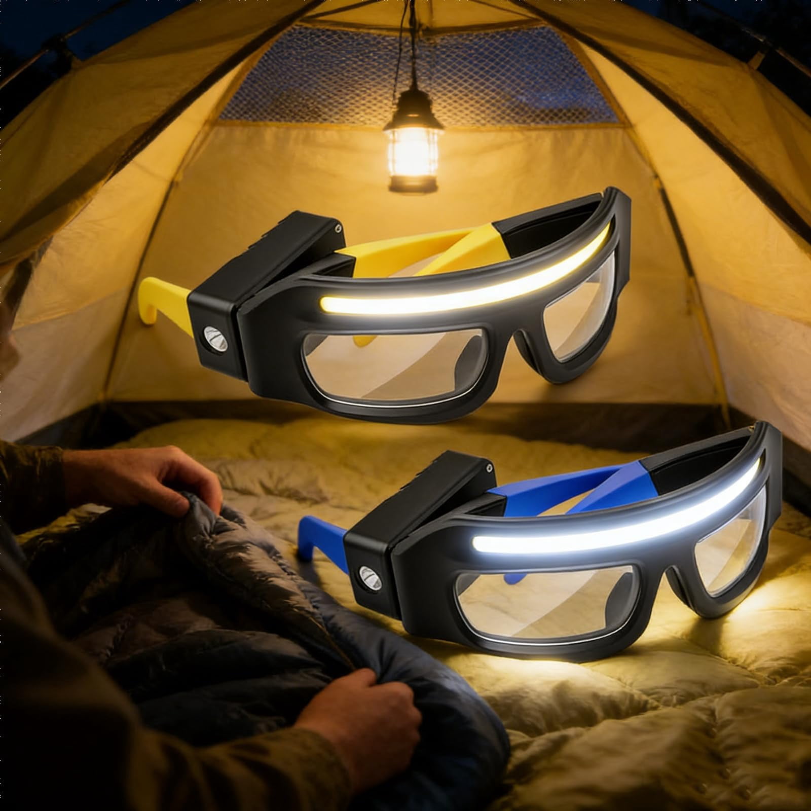 LED Safety Glasses With Dual Beam & Motion Sensor. USB-C, Clip-on Design For Hands-free Fishing, Running, Repair