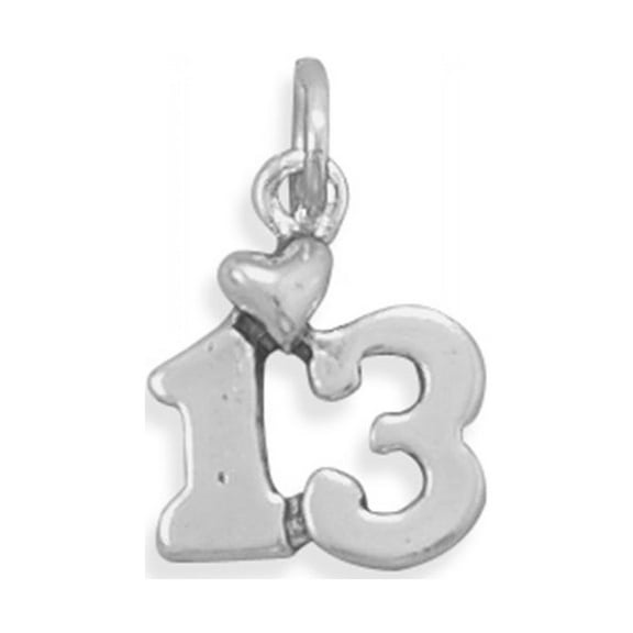 Just Turned Teen Heart Number 13 Charm Sterling Silver, Made in the USA