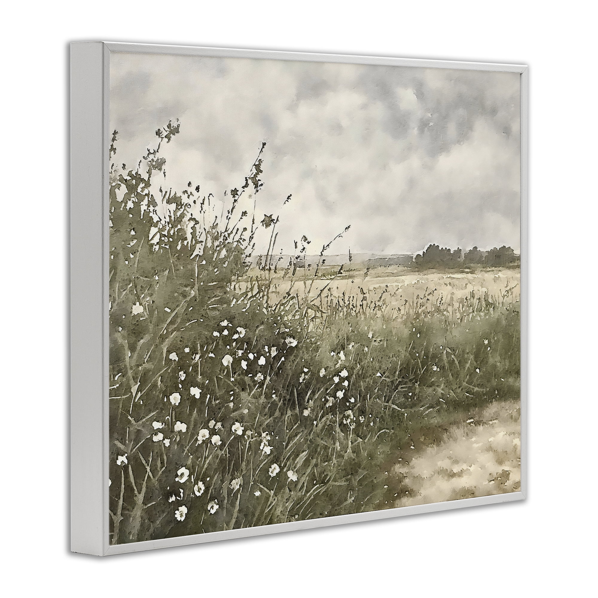 Stupell Industries Soft Meadow Landscape at Dusk White Framed Giclee Art, design by Riley B