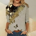 thumbnail image 2 of WREESH Womens Trendy Printed T-shirts Sequin Graphic Tees Three Quarters Sleeve Crew Neck Blouses Loose Lightweight Tunic Tops Khaki, 2 of 5