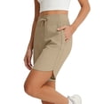 thumbnail image 3 of Only Moment Shorts for Women Trendy Blended Fabric High Waisted Stretch Ankle Pants for Women Business Casual Travel Athletic Work Yoga Shorts for Wowomen Khaki,2XL, 3 of 5