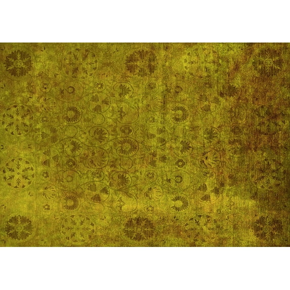 Ahgly Company Indoor Rectangle Oriental Yellow Industrial Area Rugs, 7' x 9'