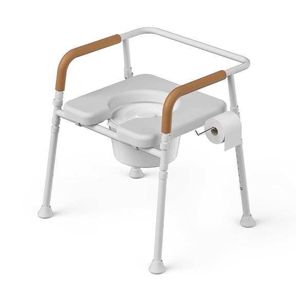 Loyoda Adjustable Bedside Commode Chair with Padded Seat & Armrests & Removable Bucket, 5L Capacity, 350 lb Limit