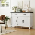 thumbnail image 3 of 48 Inches Buffet Cabinet with Storage, Farmhouse Sideboard Buffet w/2 Drawers and 3 Doors, Wood Coffee Bar Cabinet with Adjustable Shelves, Sideboard Storage for Kitchen, Living Room, Off White&Black, 3 of 14