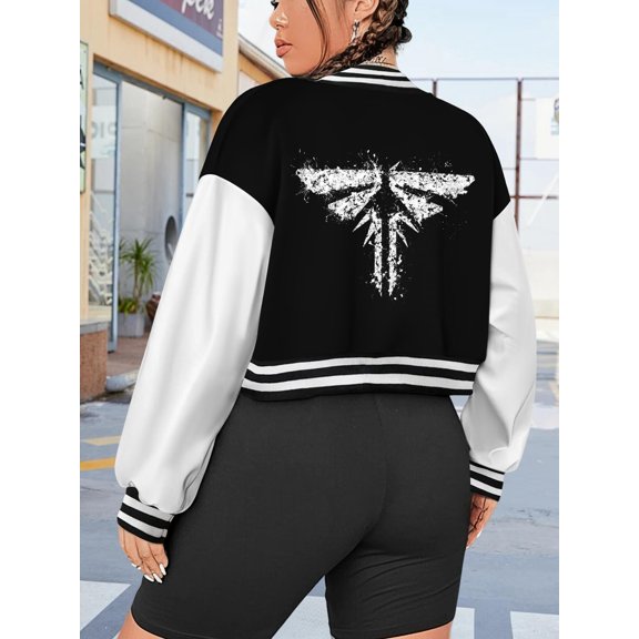 Women's Last Of Us Firefly Baseball Jacket Big Size Oversize Hoodie Bomber - Black White Game Gaming Logo