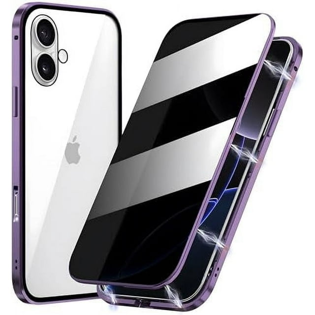 KOMI Magnetic Titanium for iPhone 14 Pro Max Privacy Case, Anti peep Magnetic Adsorption Double Side Tempered Glass Full Body Case Privacy Screen Metal Frame Anti Spy Phone Case Cover