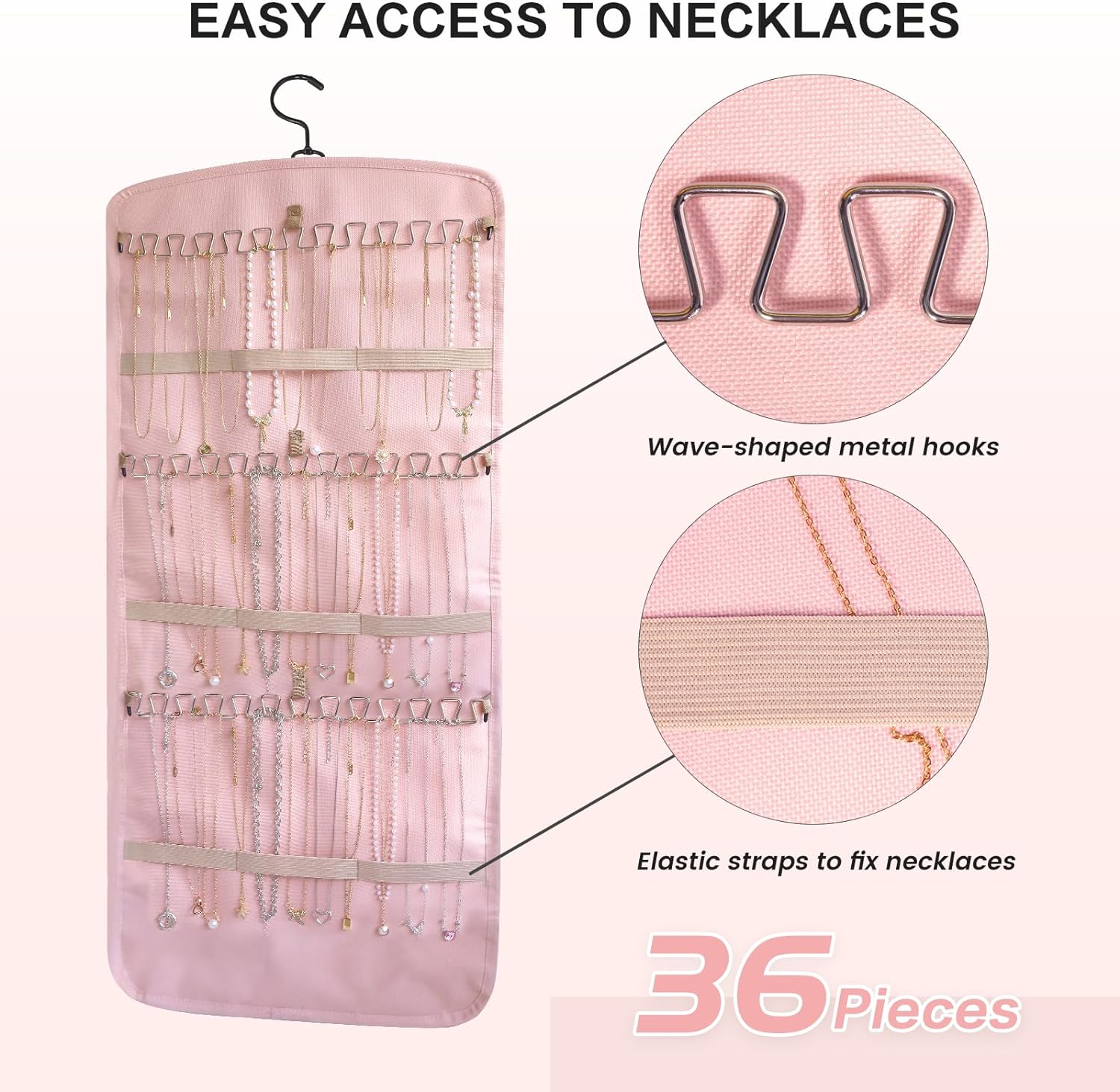 Hanging Jewelry Organizer Storage Roll with Hanger Metal Hooks Double-Sided Jewelry Holder for Earrings Necklaces Rings on Closet Wall Door, 1 piece