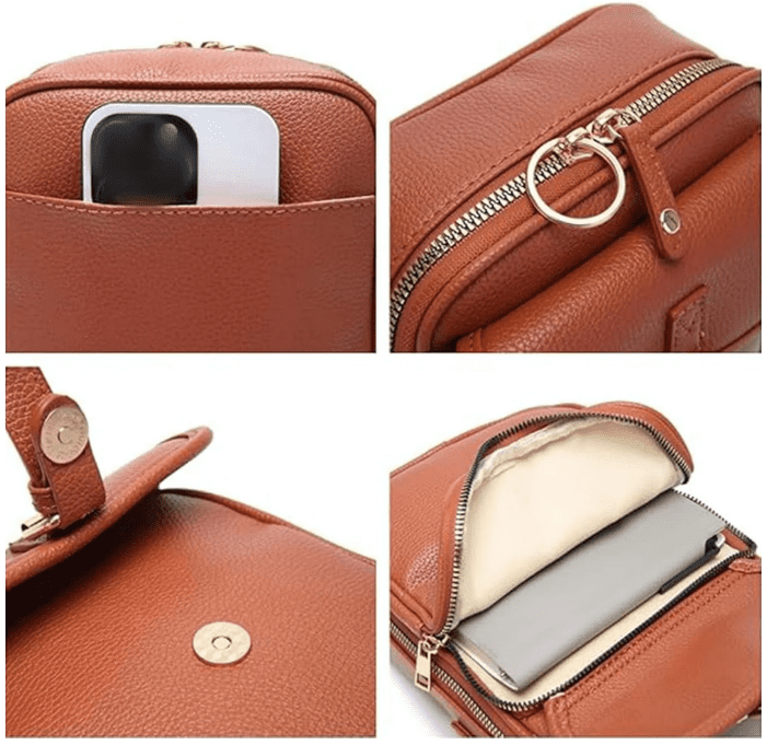 Women's Anti-Theft Crossbody Leather Bag, RFID Blocking Vintage PU Leather Travel Purse with 3 Zipper Pockets and 10 Card Slots for Daily Use