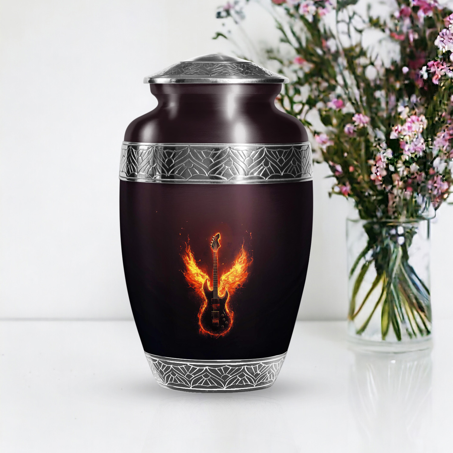 YATSKIA Fire Angel Wings Guitar Urn For Adult Human Ashes Male And Female, Burial Urns For Human Ashes Adult Men And Women, (200 Cubic, Large 10 Inch)