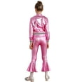 thumbnail image 2 of TiaoBug Kids Girls Sparkly Metallic Hip Hop Dance 2Pcs Outfits Long Sleeve Jacket Flared Pants Dancewear Pink 12, 2 of 7