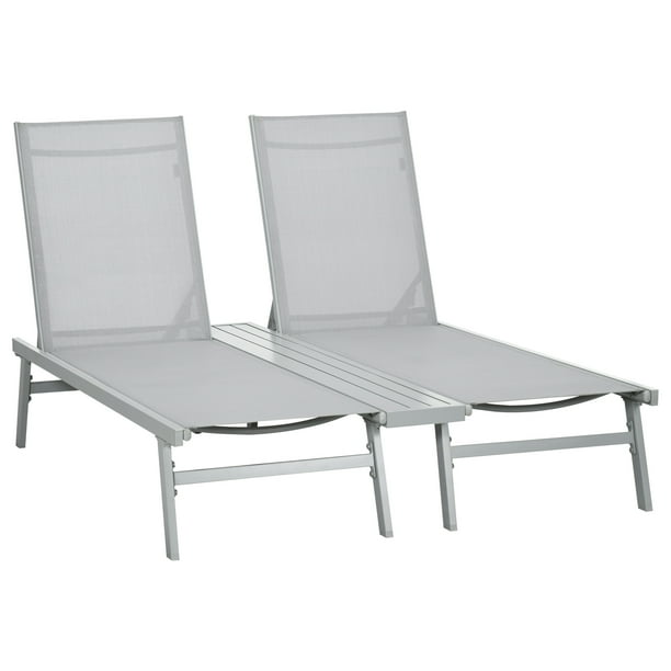 Outsunny Chaise Lounge Pool Chairs Set of 2, Aluminum Outdoor Sun Tanning Chairs with Five