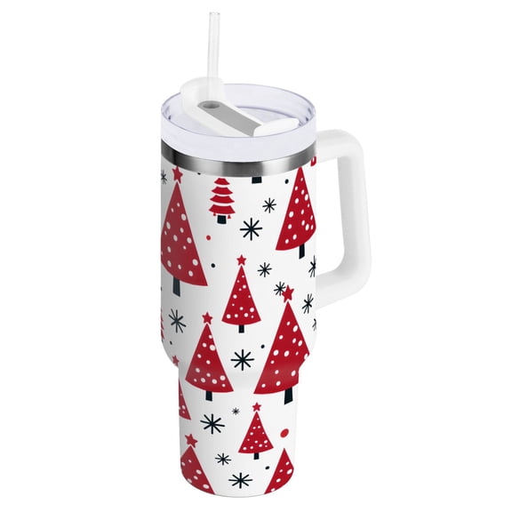 Christmas Trees Tumbler with Handle and Straw Insulated Travel Mug Reusable Stainless Steel Water Bottle 40 oz