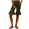 thumbnail image 3 of oelaio Stretch Capri Yoga Pants for Women Ruffle Bell Bottom Elastic Waist Pull On Dress Pants Knee Length Leggings with Pockets Army Green L, 3 of 7