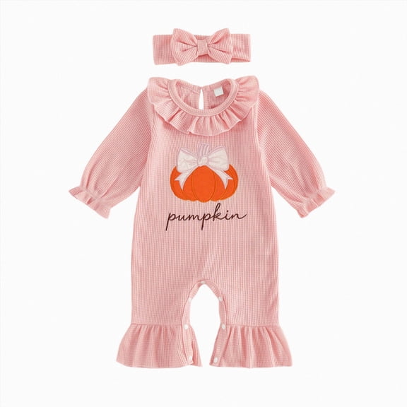 Kakishop Newborn Baby Girl Halloween Clothes Pumpkin Embroidery Jumpsuit Long Sleeve Romper Onesie 0 3 6 12 18 Months (Pink,0-3 Months)