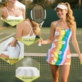 thumbnail image 6 of Yuyamidu Daisy Womens Tennis Dress, 2 PCS Rainbow Stripes Golf Workout Dress with Shorts, Casual Spaghetti Strap Athletic Dresses Size S, 6 of 7