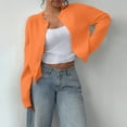 thumbnail image 2 of ManxiVoo Cardigan Court à Boutons pour Femmes, Manches Longues, Col Ras du Cou, Chandail Tricoté, Mignon, Tenue Décontractée, Taille TTG, Orange, 2 of 7