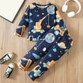 thumbnail image 2 of FYDUU Toddler Boys Pajama Set Long Sleeve Sleepwear With Excavator And Spaceship Print Comfortable Kids Loungewear For Fall F Soft Fall Clothes 7-8 Years, 2 of 7