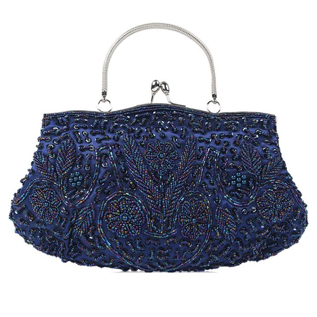 Minnieouse Bolso de mano bordado con cuentas Vintage para mujer, fiesta nocturna, banquete, bolso de mano Retro, cambio de monedas, bolsa de Bolsas de mensajero y de hombro azul