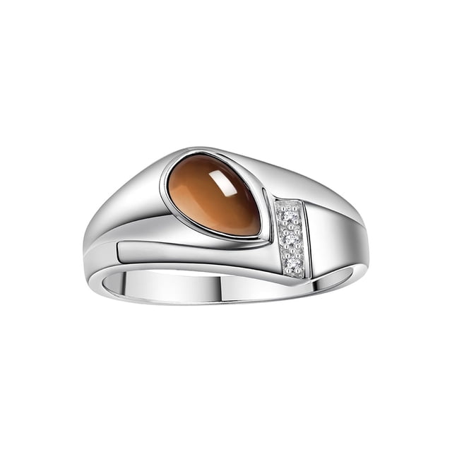 RYLOS Men's Rings Sterling Silver Ring - Timeless Pear Shape Cabochone Gemstone & Diamonds - Tear Drop Cabochon SMOKEY QUARTZ Rings For Men Size 12