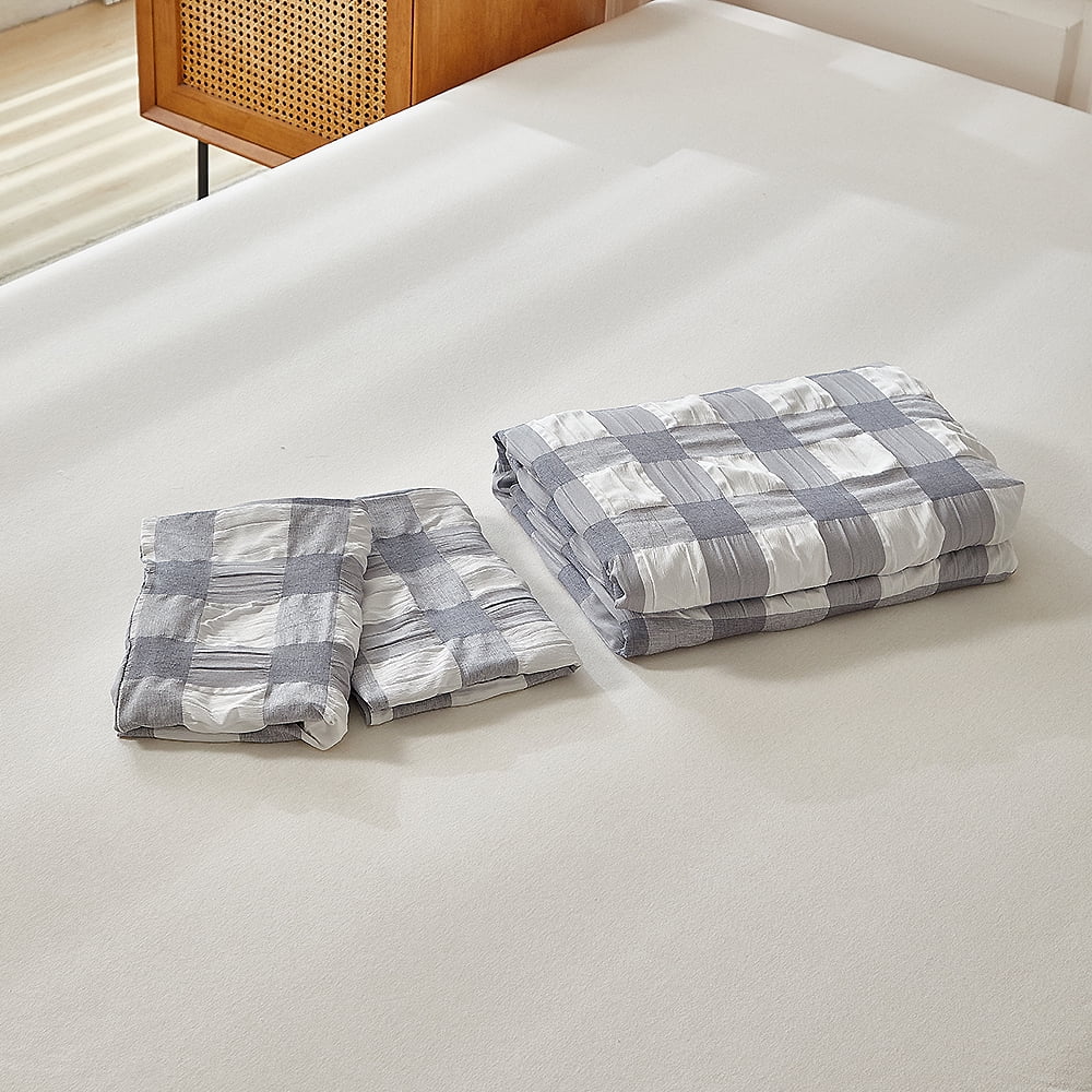 YELEE Grey Queen Size Duvet Cover Bedding Sets Plaid Breathable 3 Pcs Comforter Cover 90"x90" with 2 Comfy Pillowcases